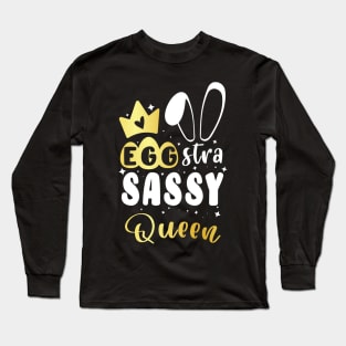 Egg-stra Sassy Queen with Cute Gold Gradient Easter Vibes for Little Girls Long Sleeve T-Shirt